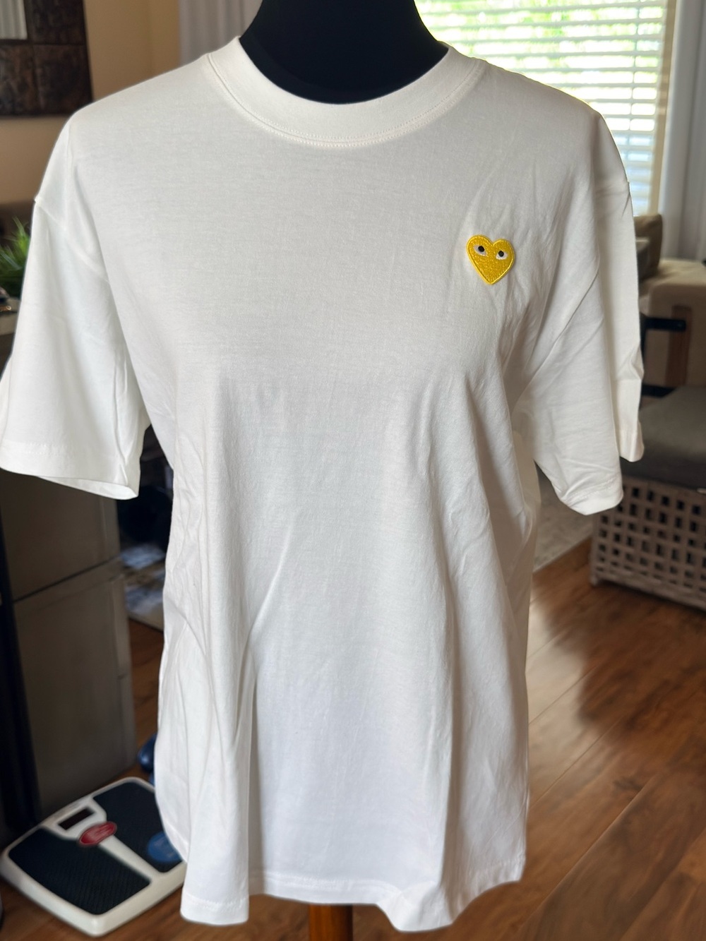 Comme des Garcons PLAY White T-Shirt with Yellow Heart Patch